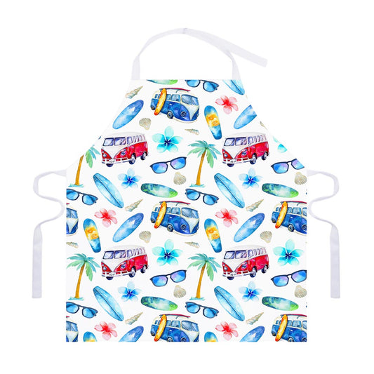 Watercolor Surfing Pattern Print Adjustable Apron