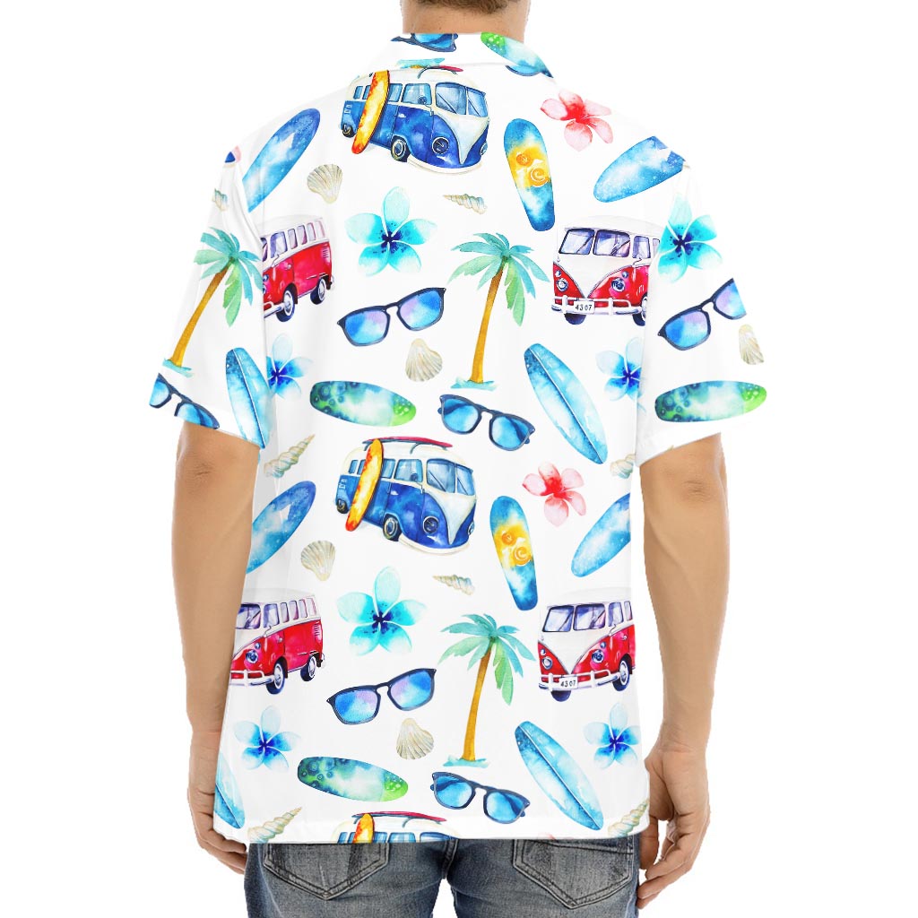 Watercolor Surfing Pattern Print Aloha Shirt