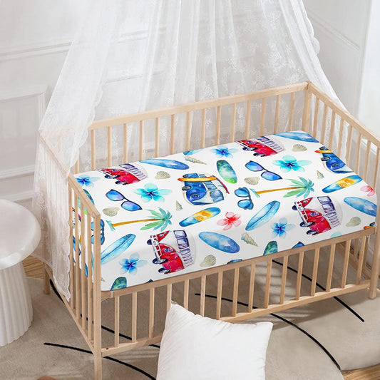 Watercolor Surfing Pattern Print Baby Crib Sheet