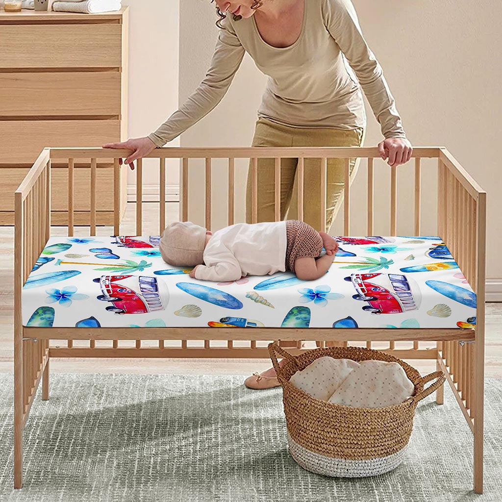 Watercolor Surfing Pattern Print Baby Crib Sheet
