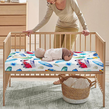 Watercolor Surfing Pattern Print Baby Crib Sheet