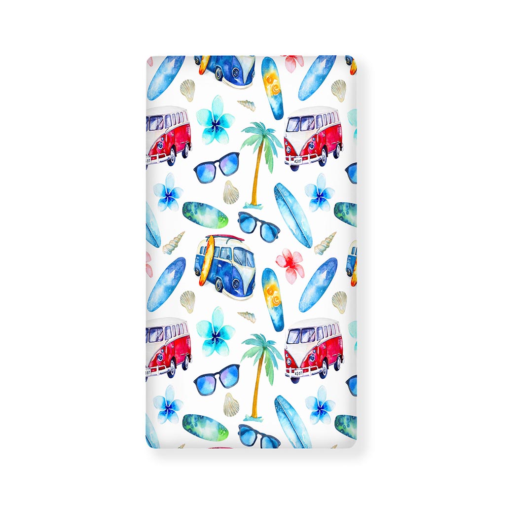Watercolor Surfing Pattern Print Baby Crib Sheet