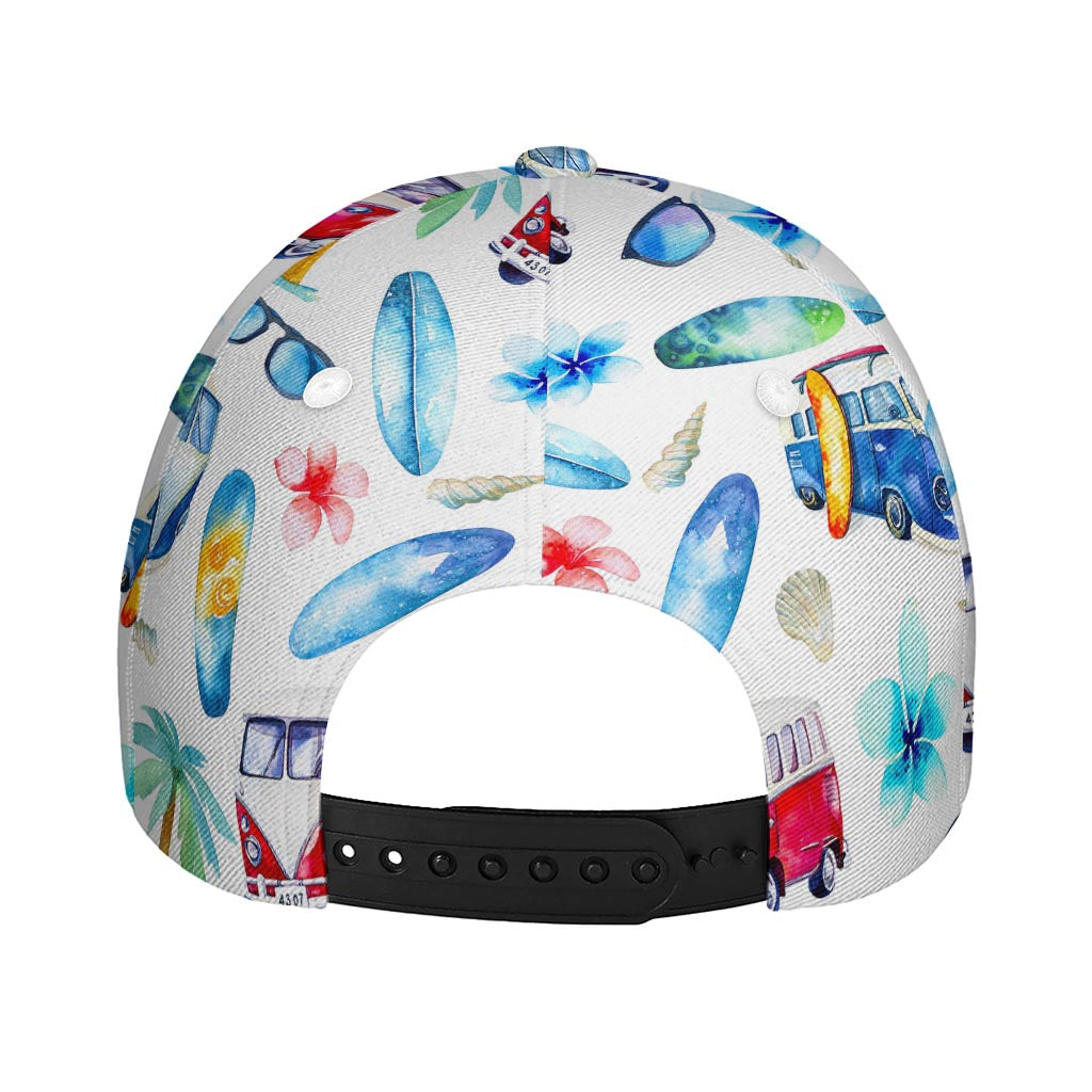 Watercolor Surfing Pattern Print Baseball Cap