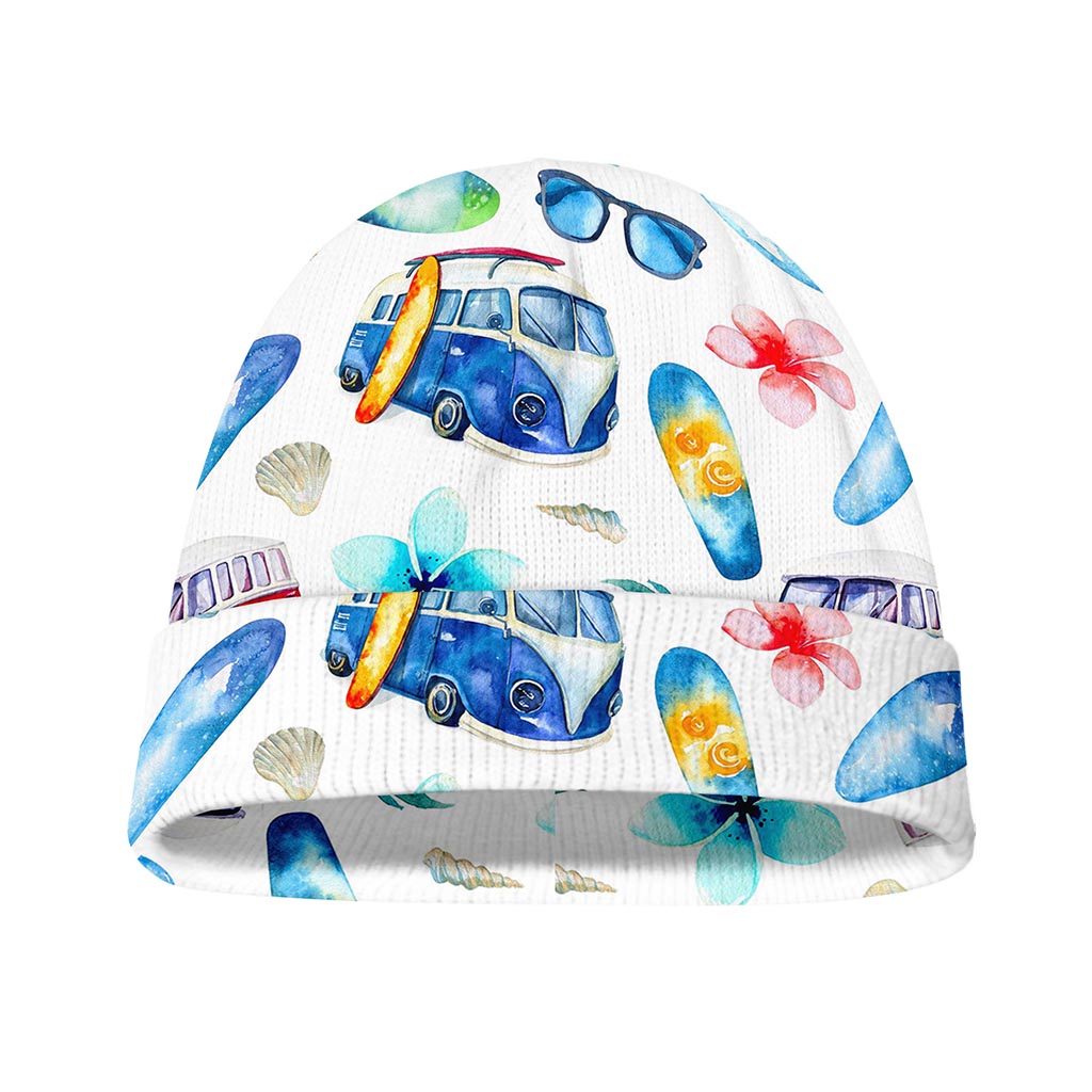 Watercolor Surfing Pattern Print Beanie