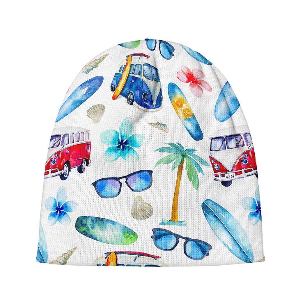 Watercolor Surfing Pattern Print Beanie