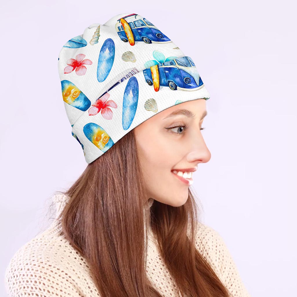 Watercolor Surfing Pattern Print Beanie