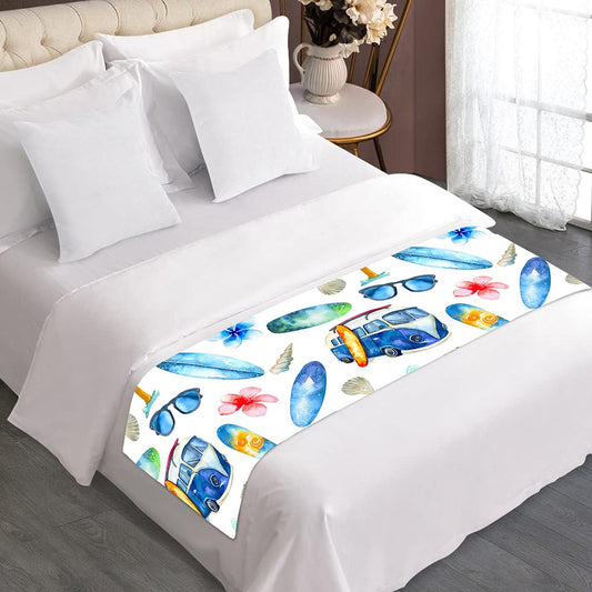 Watercolor Surfing Pattern Print Bed Runner