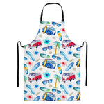 Watercolor Surfing Pattern Print Bib Apron With Pocket