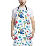 Watercolor Surfing Pattern Print Bib Apron With Pocket