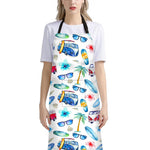 Watercolor Surfing Pattern Print Bib Apron With Pocket