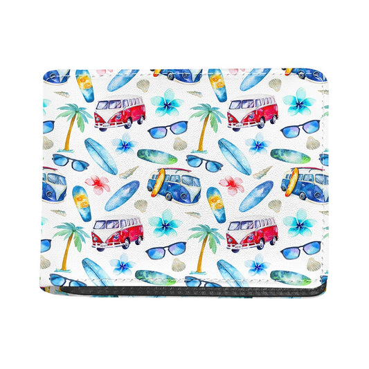 Watercolor Surfing Pattern Print Bifold Wallet