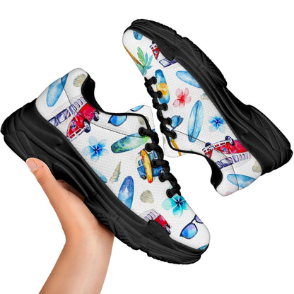 Watercolor Surfing Pattern Print Black Chunky Shoes