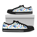 Watercolor Surfing Pattern Print Black Low Top Sneakers