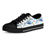 Watercolor Surfing Pattern Print Black Low Top Sneakers