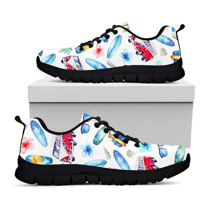 Watercolor Surfing Pattern Print Black Running Shoes