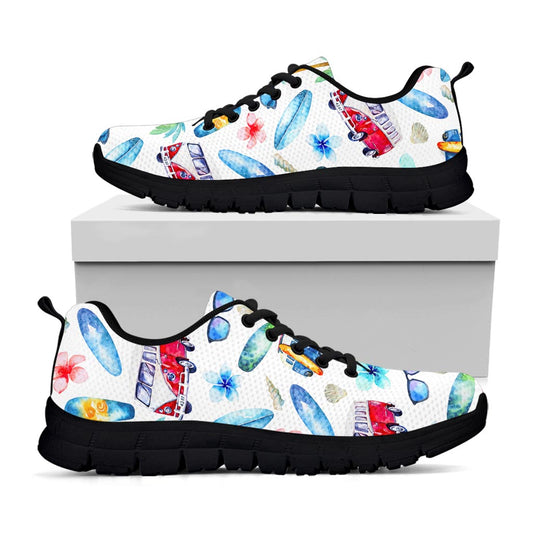 Watercolor Surfing Pattern Print Black Running Shoes