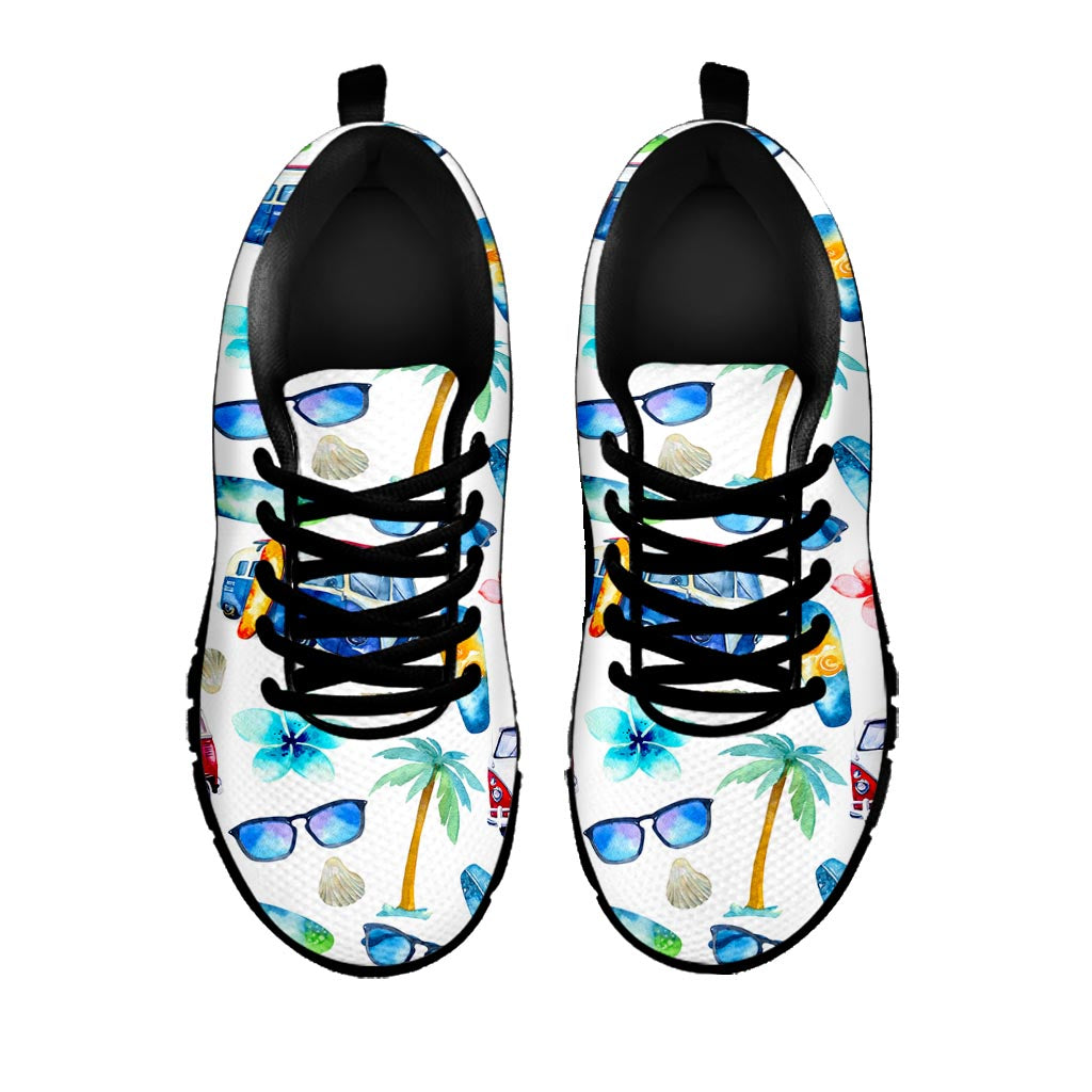 Watercolor Surfing Pattern Print Black Running Shoes