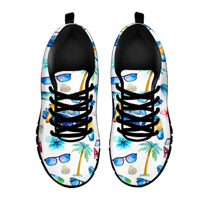 Watercolor Surfing Pattern Print Black Running Shoes