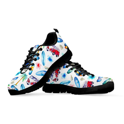 Watercolor Surfing Pattern Print Black Running Shoes