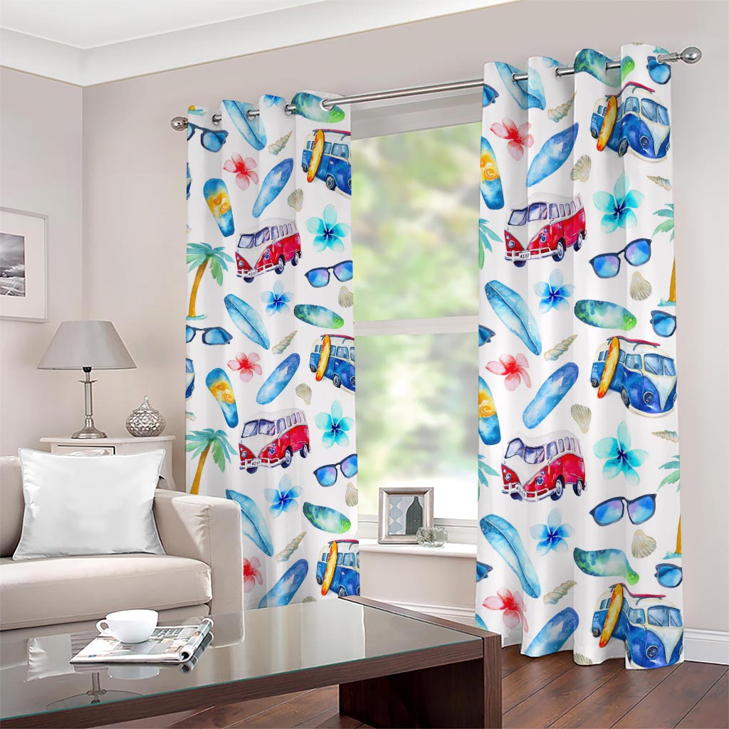 Watercolor Surfing Pattern Print Blackout Grommet Curtains