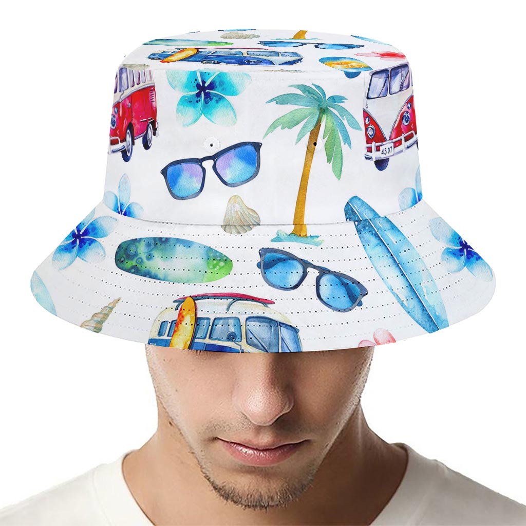 Watercolor Surfing Pattern Print Bucket Hat