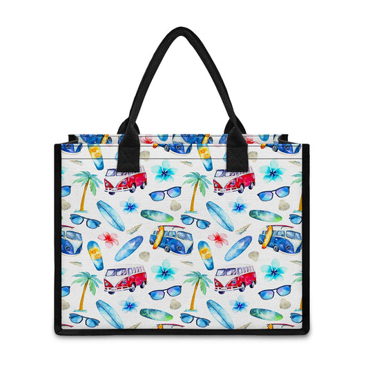 Watercolor Surfing Pattern Print Canvas Tote Bag