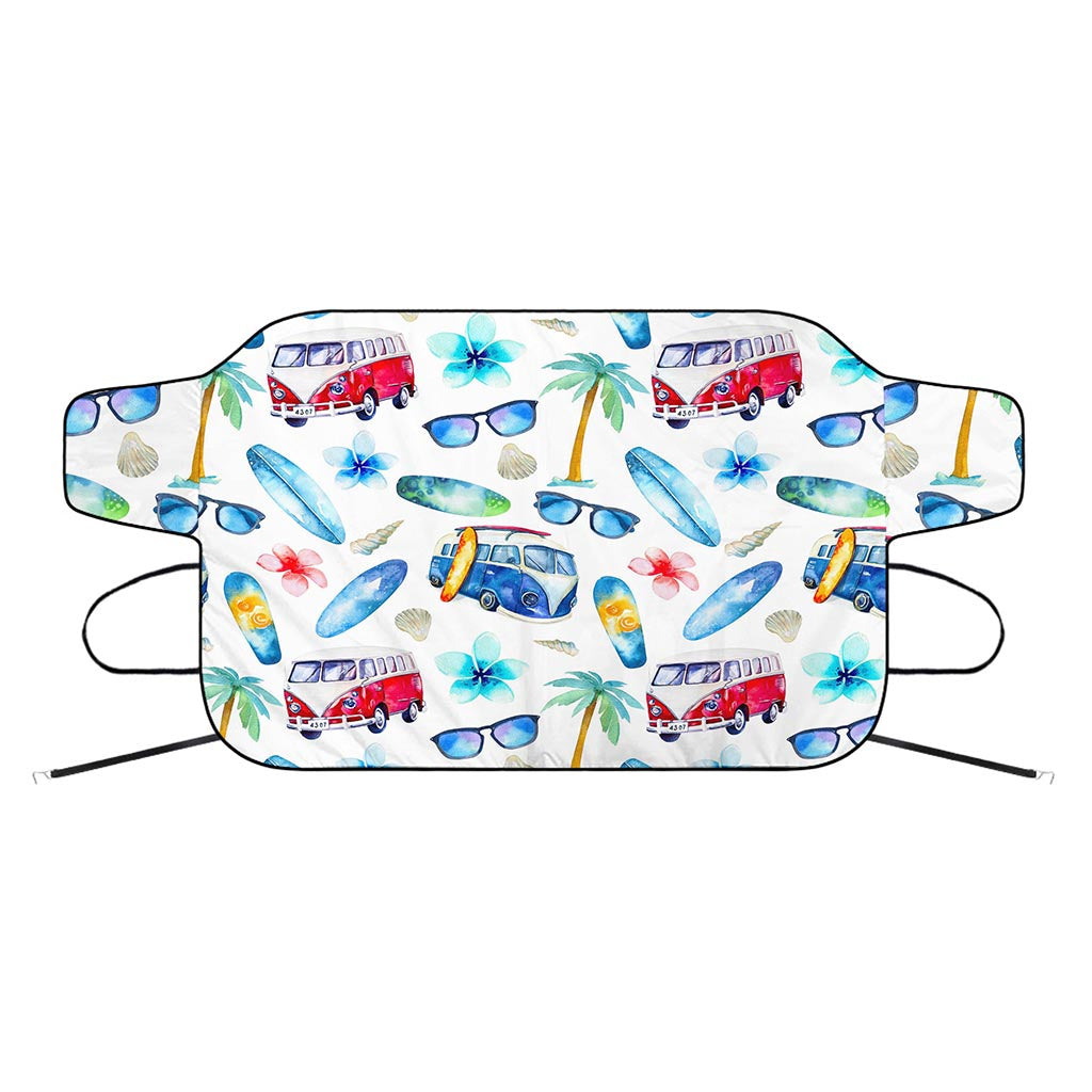 Watercolor Surfing Pattern Print Car Windshield Snow Cover