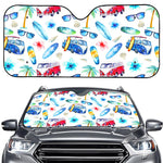 Watercolor Surfing Pattern Print Car Windshield Sun Shade