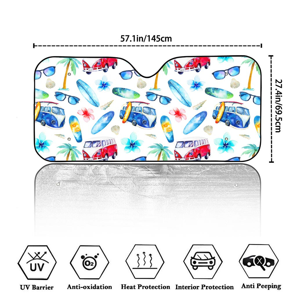 Watercolor Surfing Pattern Print Car Windshield Sun Shade