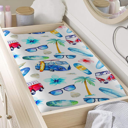 Watercolor Surfing Pattern Print Changing Pad Cover