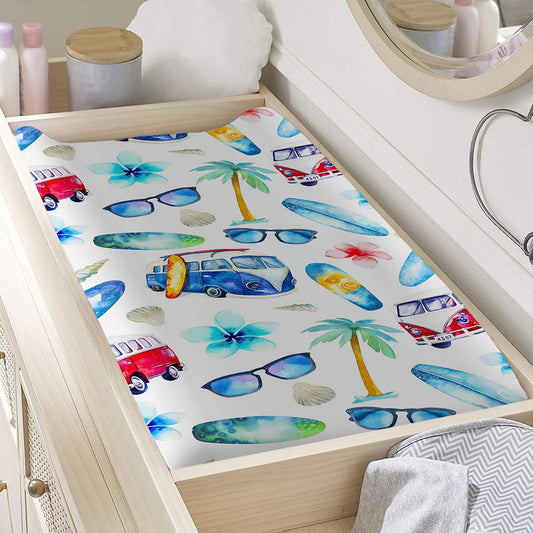 Watercolor Surfing Pattern Print Changing Pad Cover