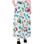 Watercolor Surfing Pattern Print Chiffon Maxi Skirt