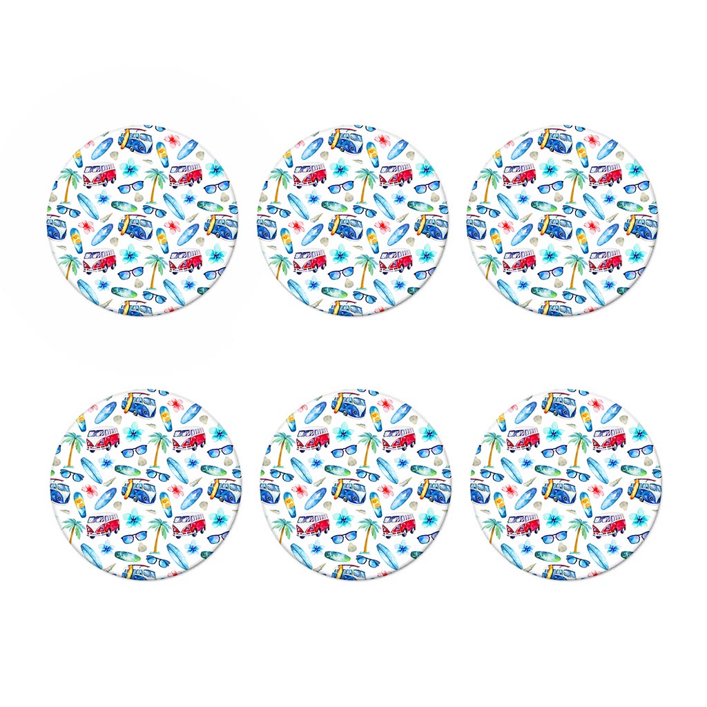 Watercolor Surfing Pattern Print Coaster Set