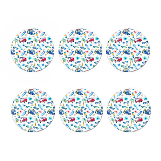Watercolor Surfing Pattern Print Coaster Set