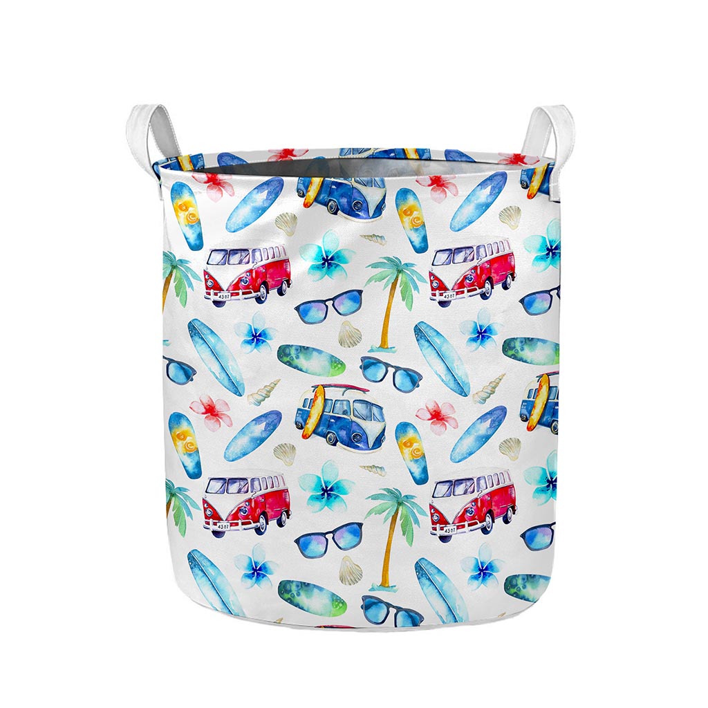 Watercolor Surfing Pattern Print Collapsible Laundry Basket