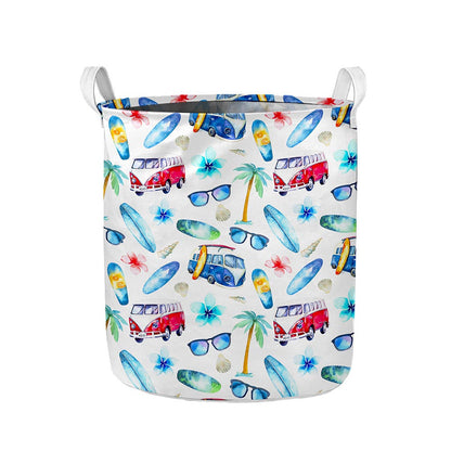 Watercolor Surfing Pattern Print Collapsible Laundry Basket