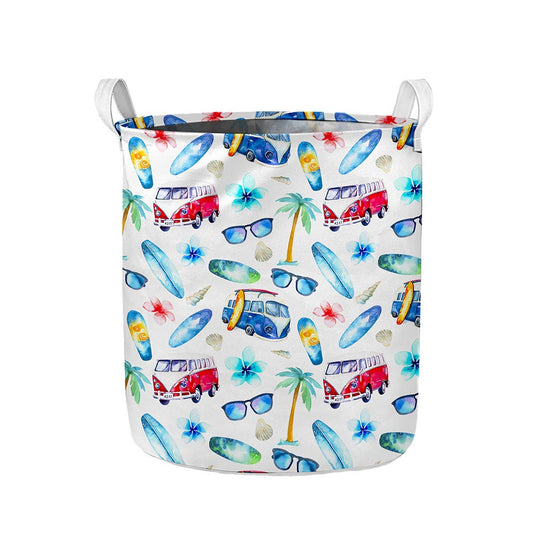 Watercolor Surfing Pattern Print Collapsible Laundry Basket