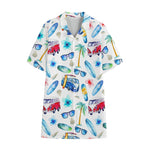 Watercolor Surfing Pattern Print Cotton Hawaiian Shirt