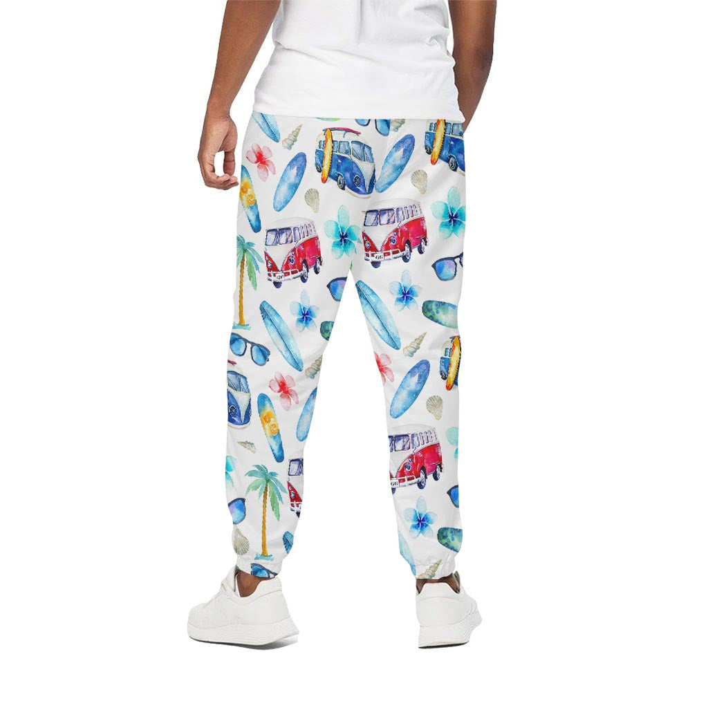 Watercolor Surfing Pattern Print Cotton Pants