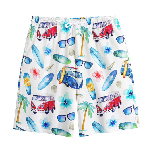 Watercolor Surfing Pattern Print Cotton Shorts