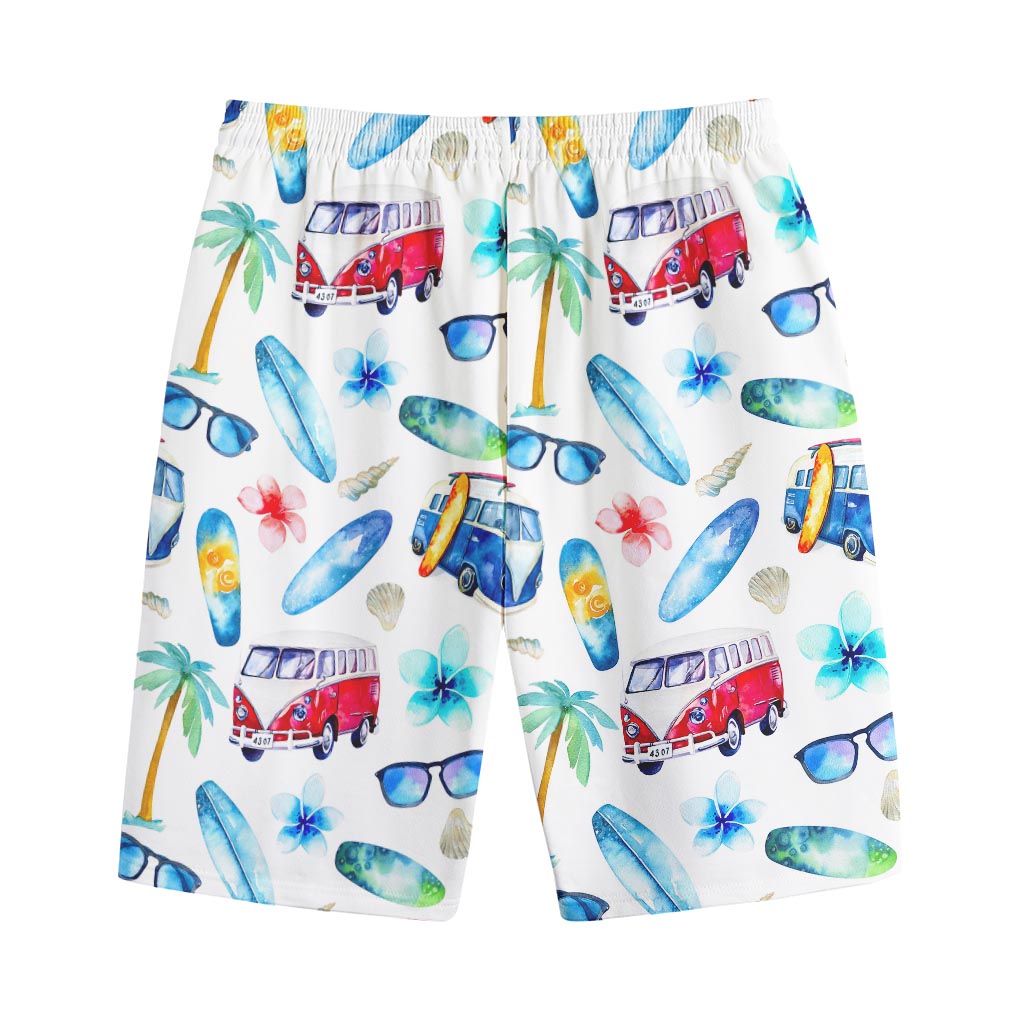 Watercolor Surfing Pattern Print Cotton Shorts