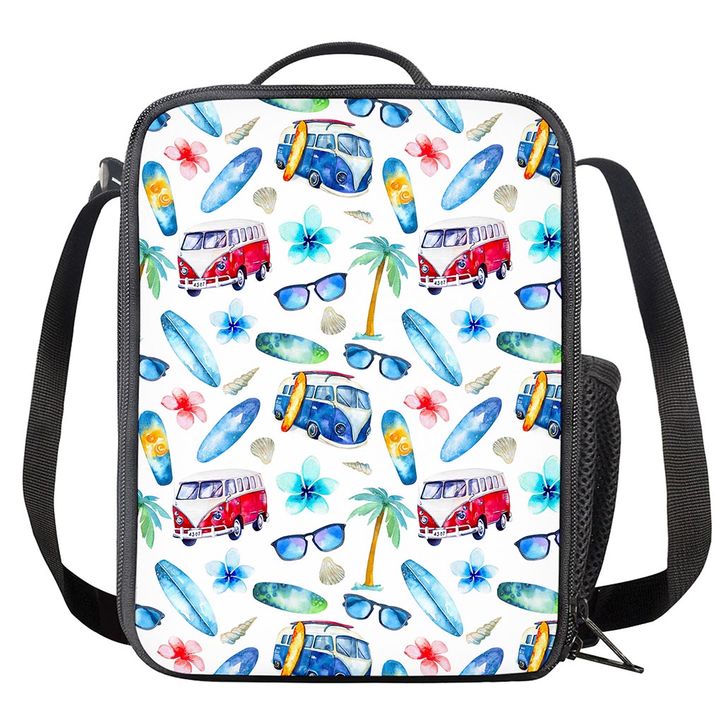 Watercolor Surfing Pattern Print Crossbody Lunch Bag