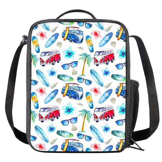 Watercolor Surfing Pattern Print Crossbody Lunch Bag
