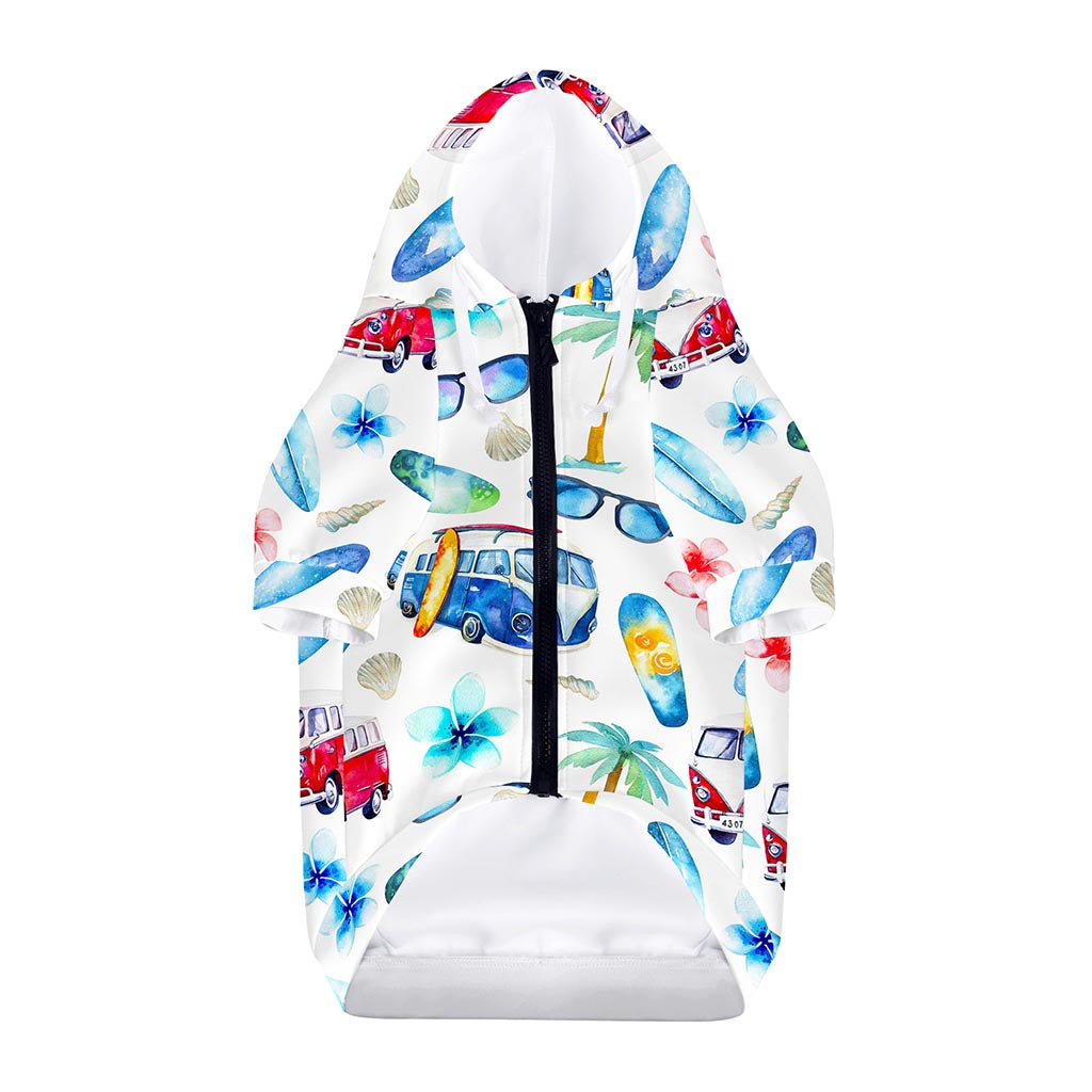 Watercolor Surfing Pattern Print Dog Zip Up Hoodie