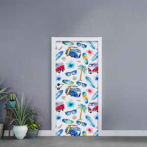 Watercolor Surfing Pattern Print Door Sticker