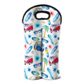 Watercolor Surfing Pattern Print Double Neoprene Wine Tote