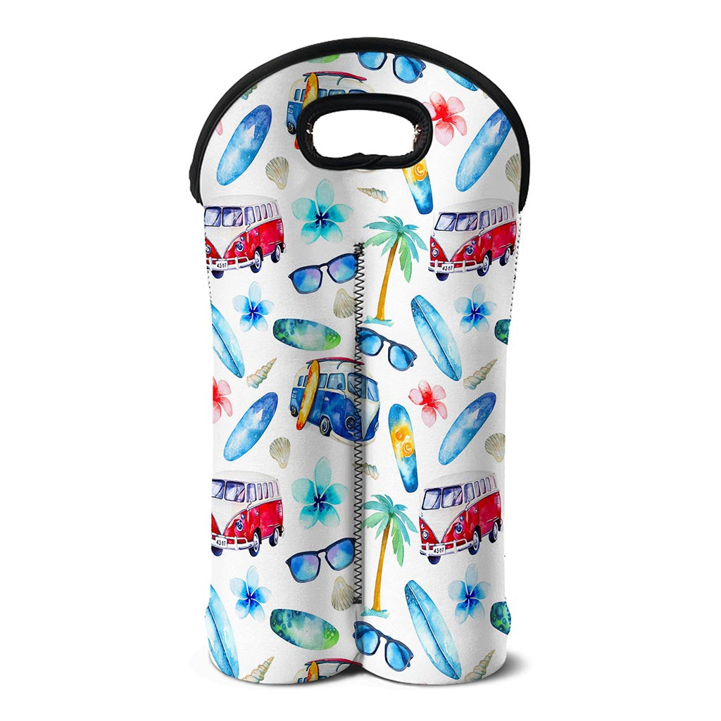 Watercolor Surfing Pattern Print Double Neoprene Wine Tote