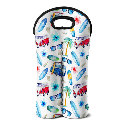 Watercolor Surfing Pattern Print Double Neoprene Wine Tote