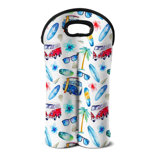 Watercolor Surfing Pattern Print Double Neoprene Wine Tote