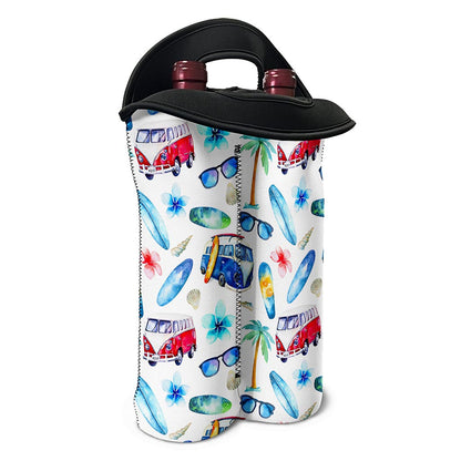 Watercolor Surfing Pattern Print Double Neoprene Wine Tote